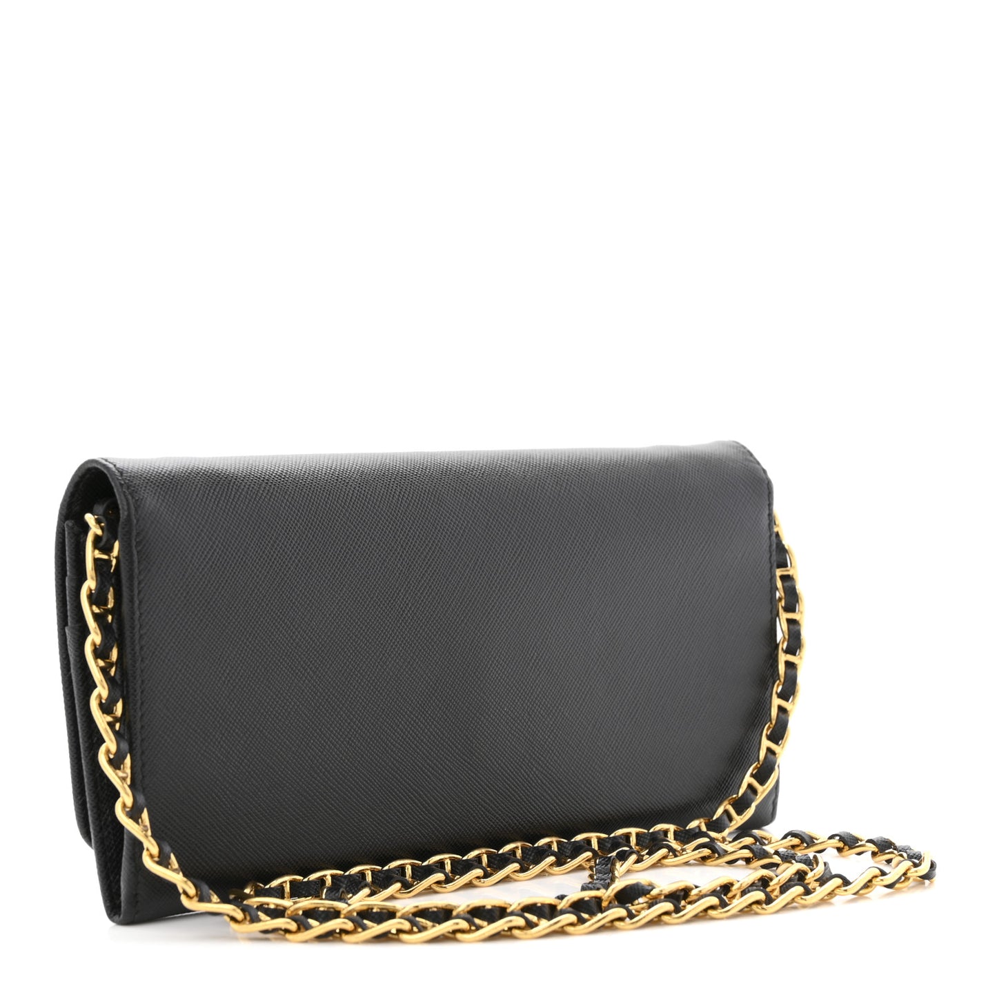Saffiano Metal Oro Chain Wallet Black