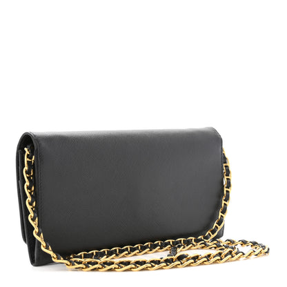 Prada Saffiano Metal Oro Chain Wallet Black 3 of 11