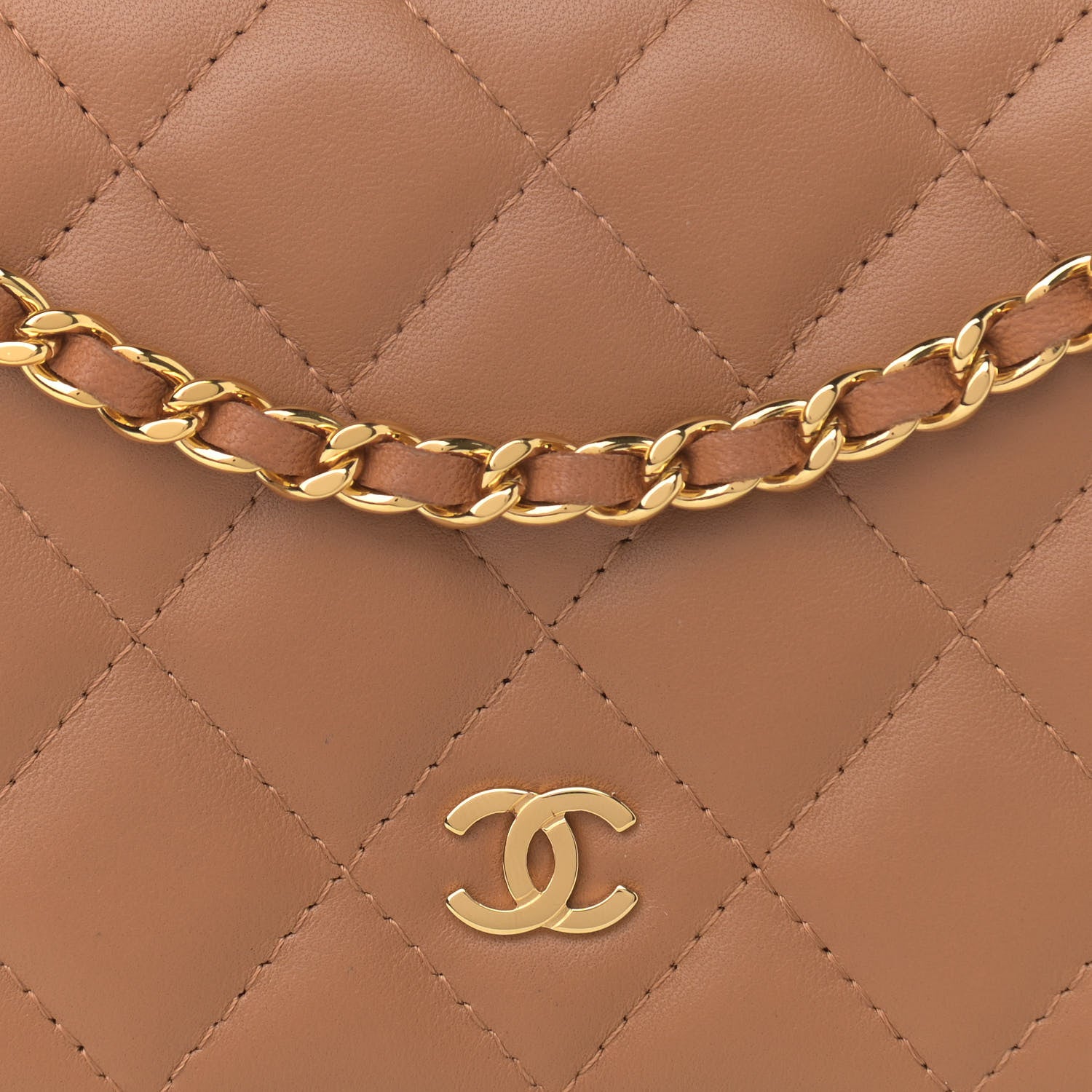 Chanel Lambskin Quilted Wallet on Chain WOC Dark Beige 8 of 12