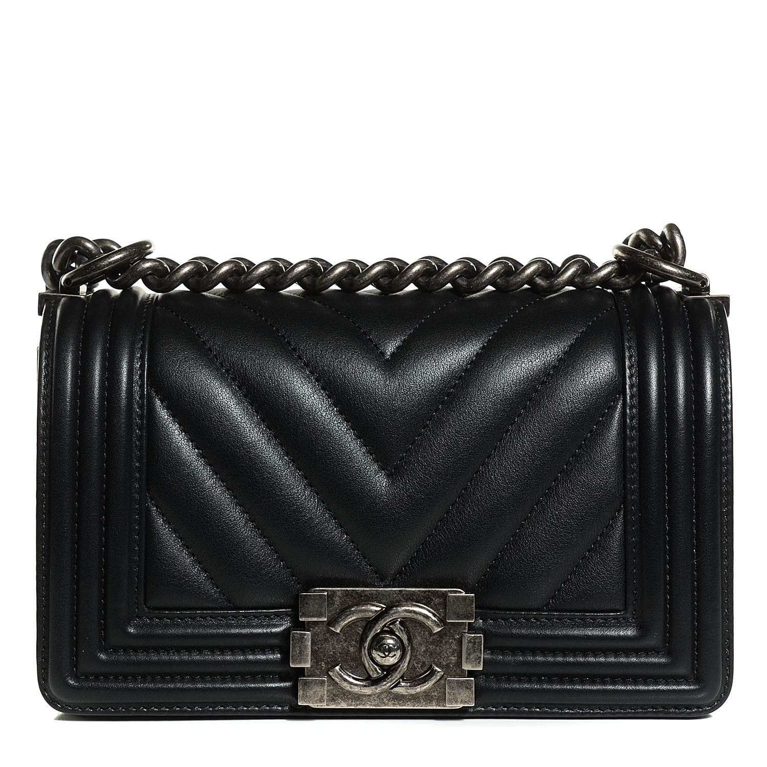 Chanel Calfskin Chevron Quilted Small Boy Flap Black 1 of 9