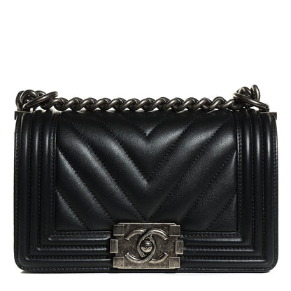 Chanel Calfskin Chevron Quilted Small Boy Flap Black 1 of 9