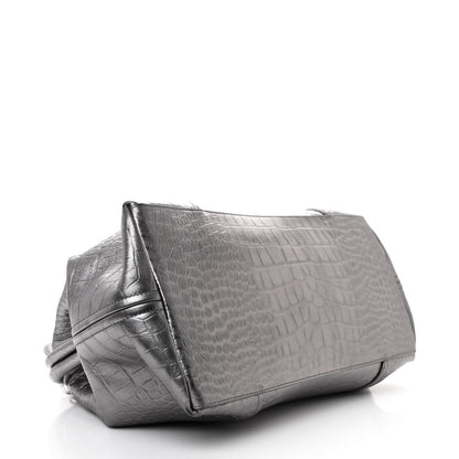 Balenciaga Extra Supple Calfskin Crocodile Embossed Large Editor Bag Silver 4 of 13