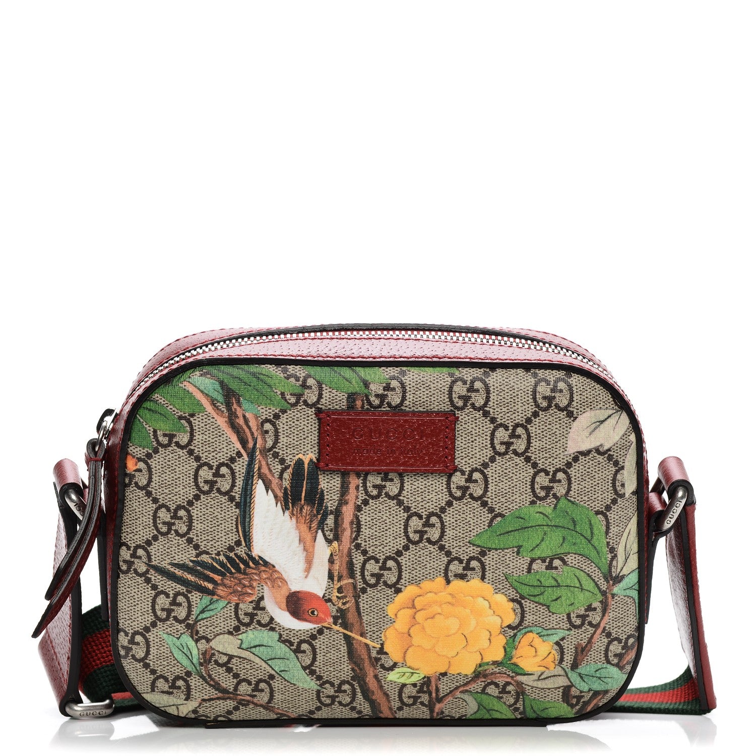Gucci GG Supreme Monogram Tian Web Small Camera Bag Beige Multicolor Red 1 of 8