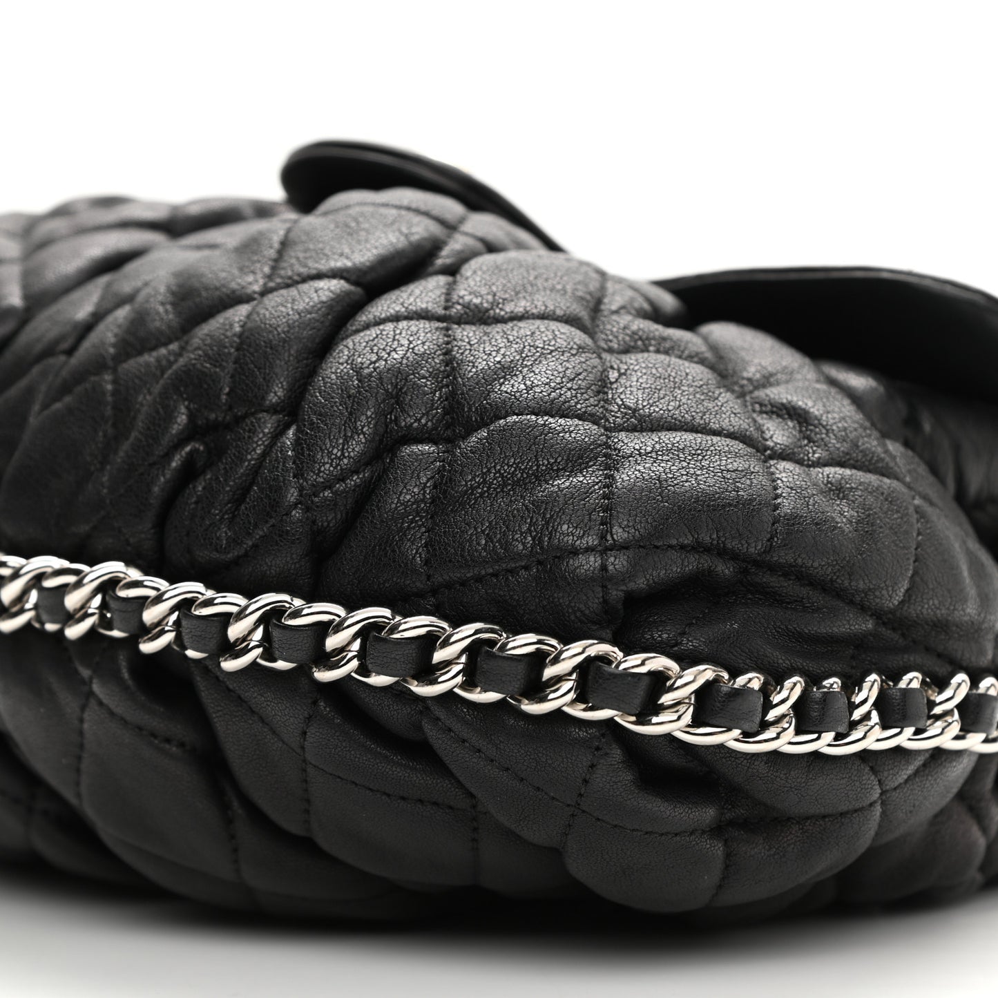 Washed Lambskin Quilted Chain Around Flap Black