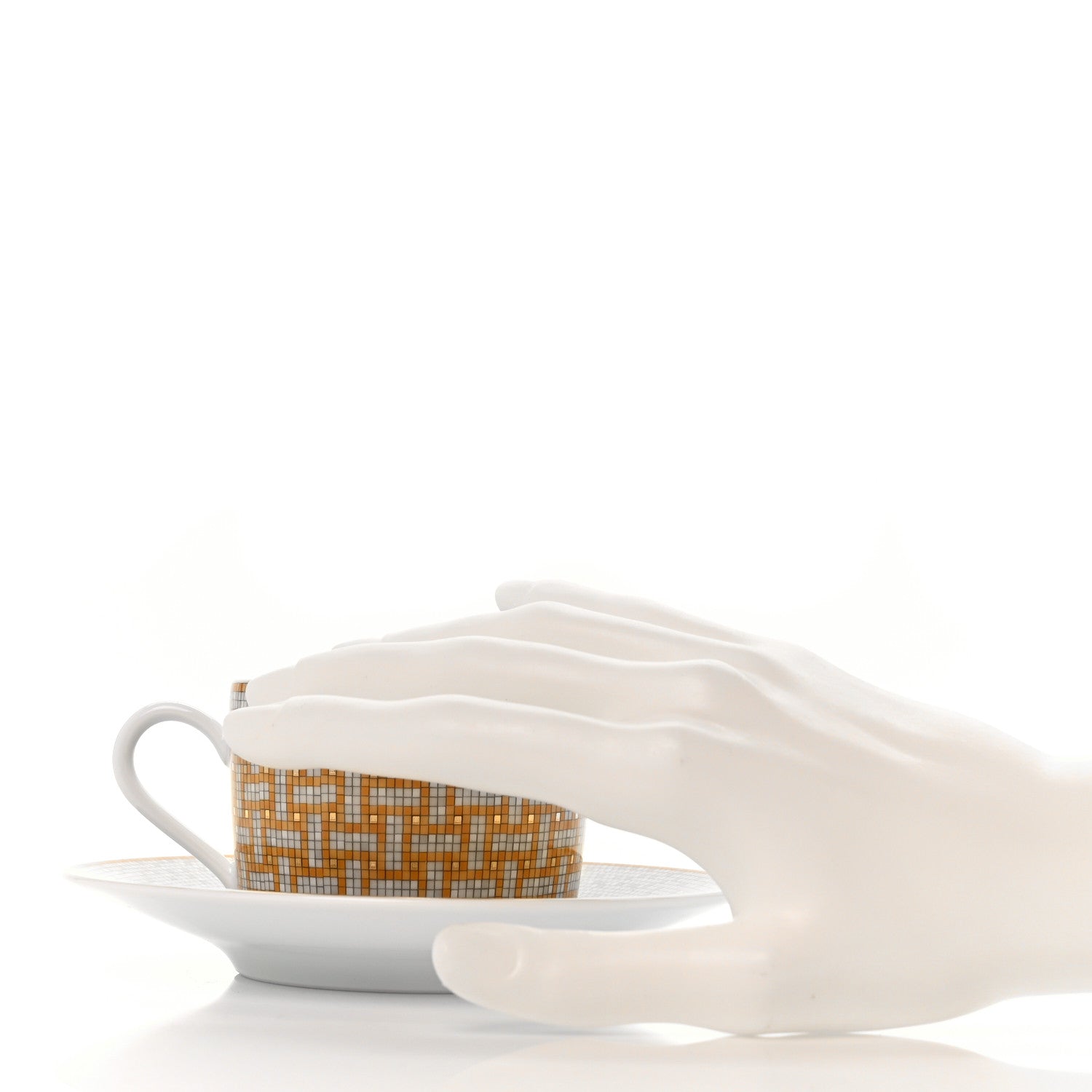 Hermes Porcelain Mosaique Au 24 Gold Tea Cup And Saucer Set Of 2 2 of 8