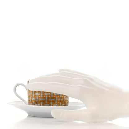 Hermes Porcelain Mosaique Au 24 Gold Tea Cup And Saucer Set Of 2 2 of 8
