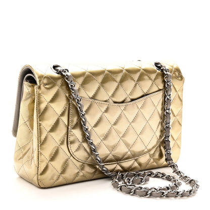 Chanel Striated Patent Quilted Medium Double Flap Gold 3 of 10