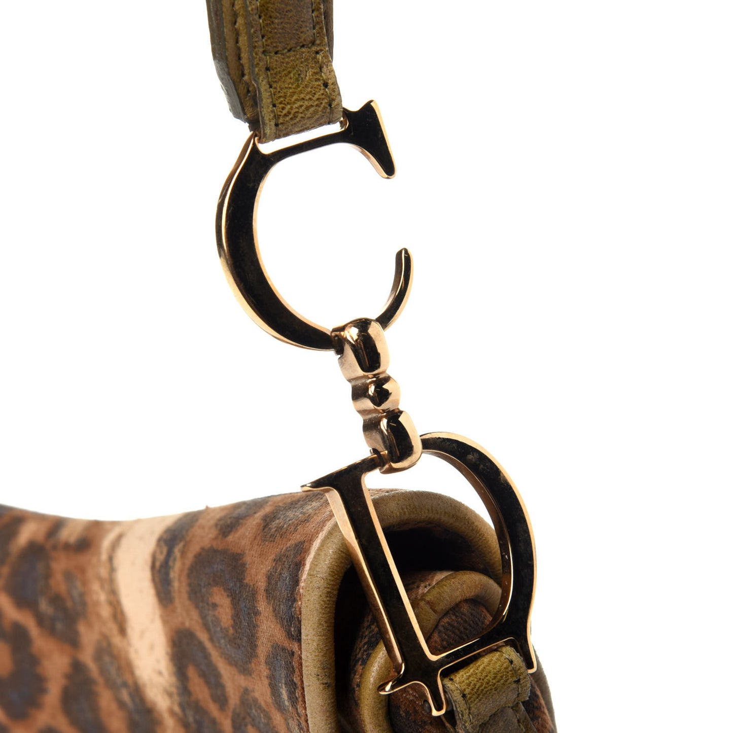 Canvas Leopard Print Ostrich Saddle Bag Brown Green