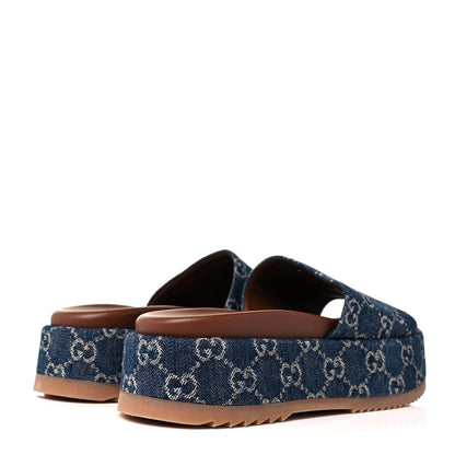 Gucci New Denim GG Monogram Angelina Platform 55mm Slide Sandals 38.5 Blue Tea 4 of 8