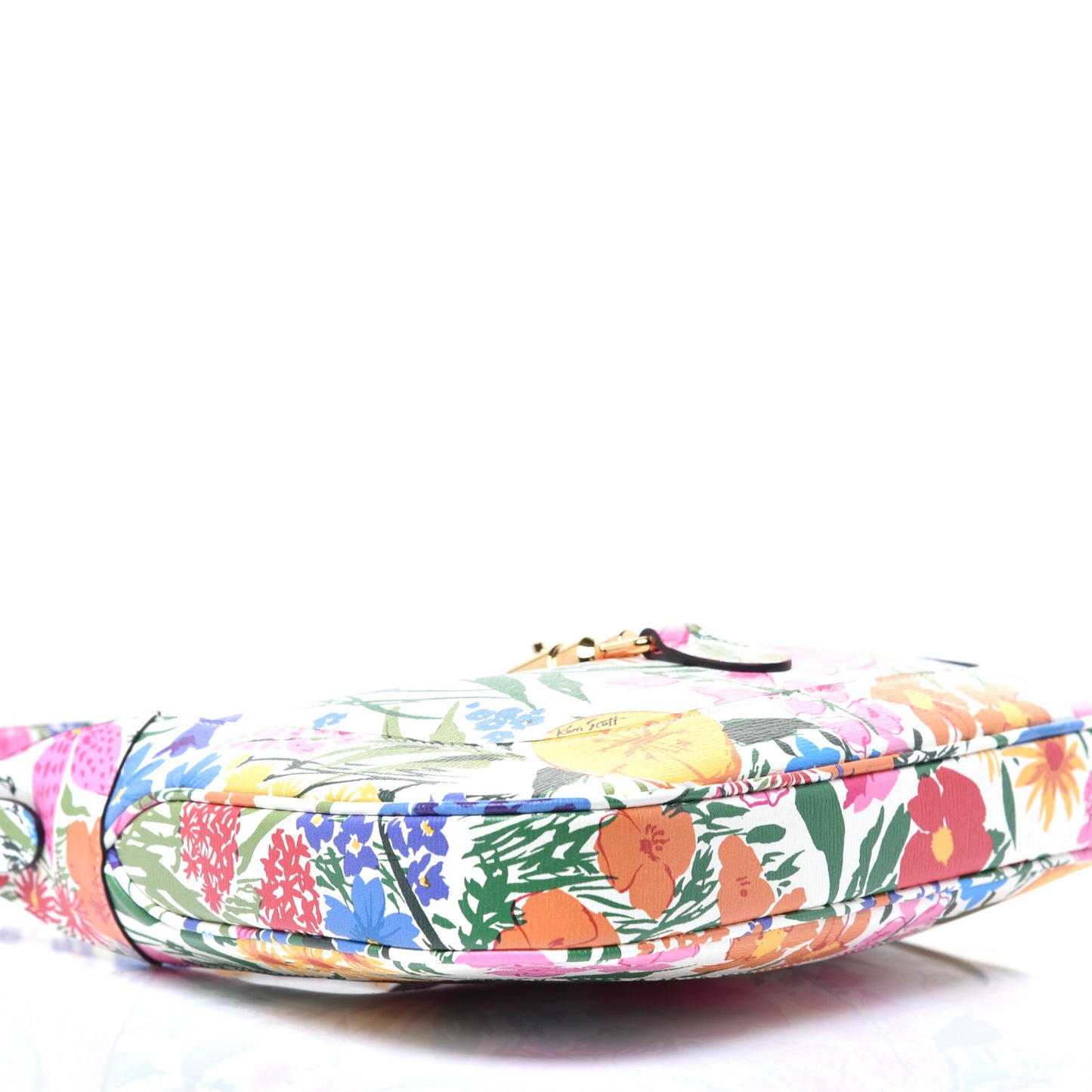 X KEN SCOTT New Shangai Calfskin Jardin D'Avril Floral Print Small Jackie 1961 Hobo Ivory Pink