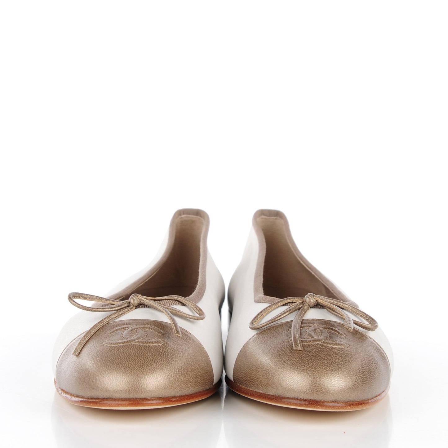 Lambskin Cap Toe CC Ballerina Flats 39 Dark White Bronze