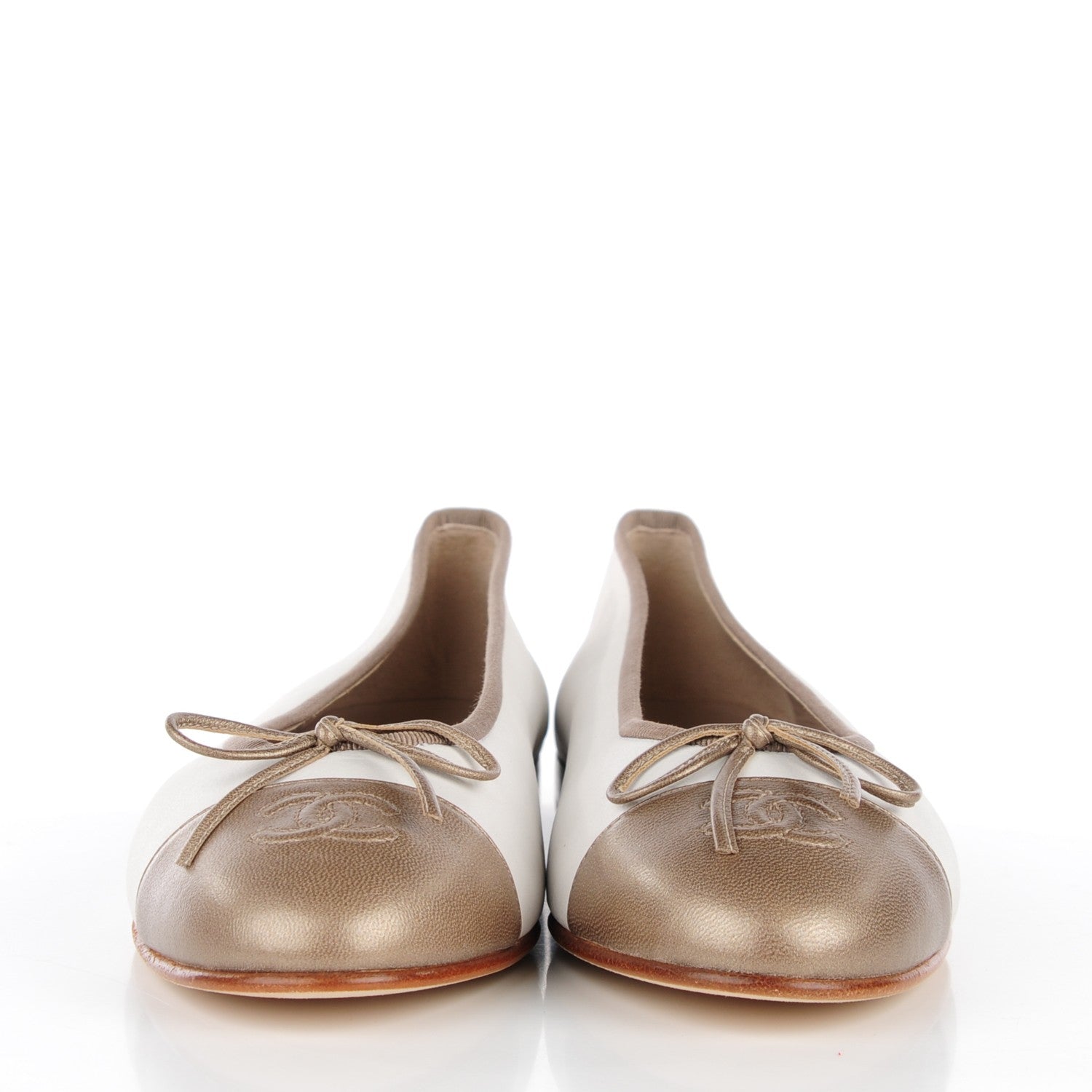 Chanel Lambskin Cap Toe CC Ballerina Flats 39 Dark White Bronze 2 of 9