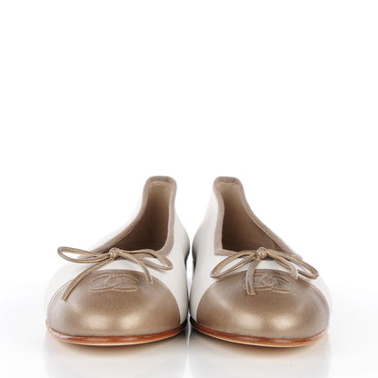 Chanel Lambskin Cap Toe CC Ballerina Flats 39 Dark White Bronze 2 of 9