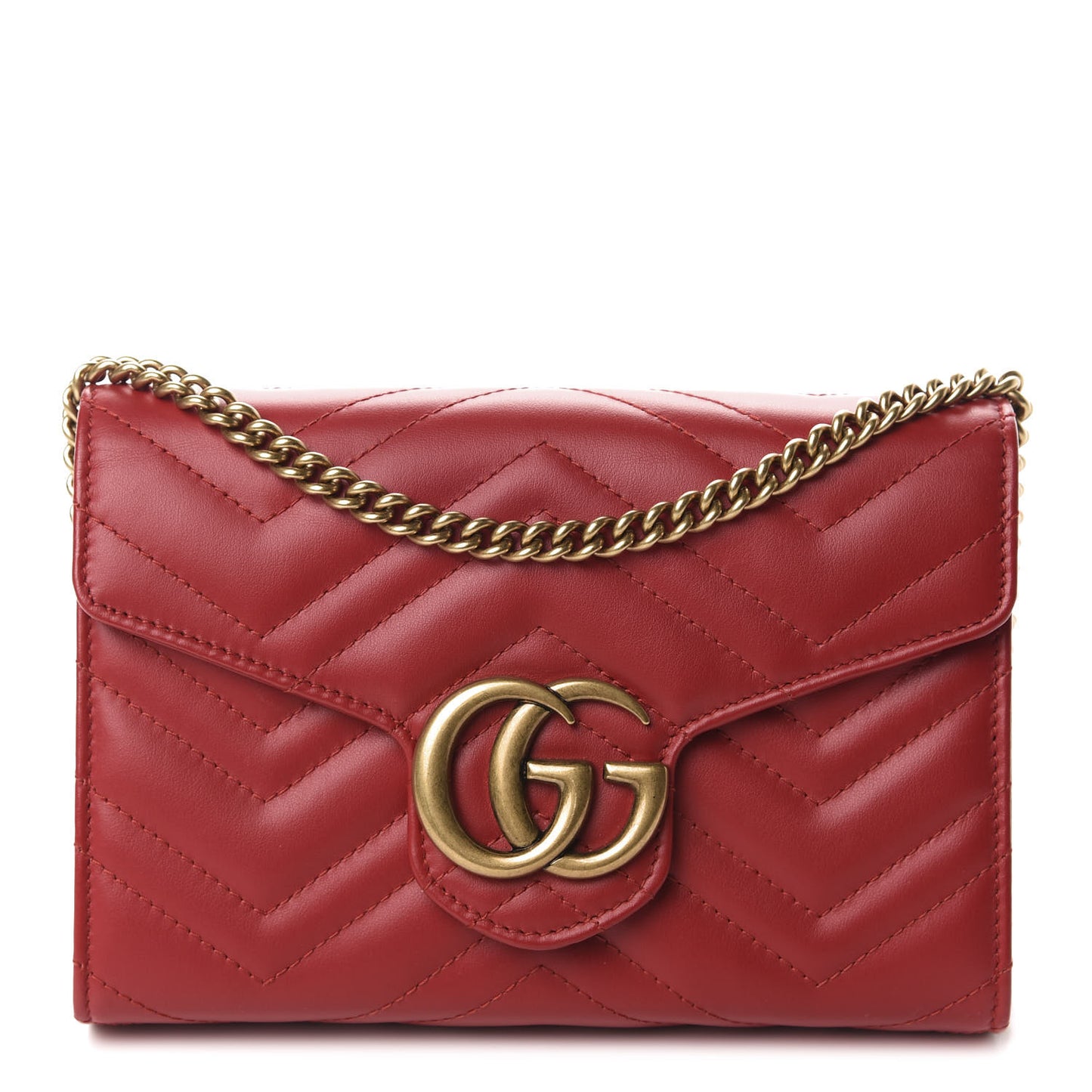 Calfskin Matelasse GG Marmont Chain Wallet Hibiscus Red