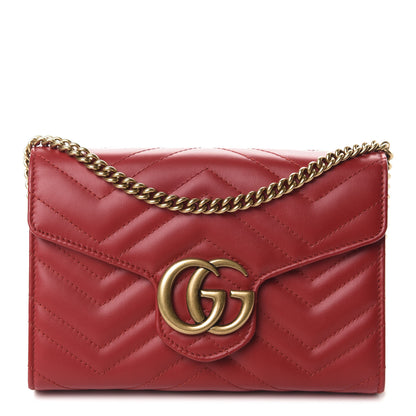 Gucci Calfskin Matelasse GG Marmont Chain Wallet Hibiscus Red 1 of 10
