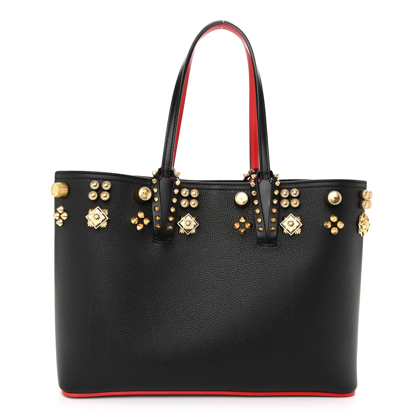 Calfskin Empire Spike Small Studded East West Cabata Tote Black Gold