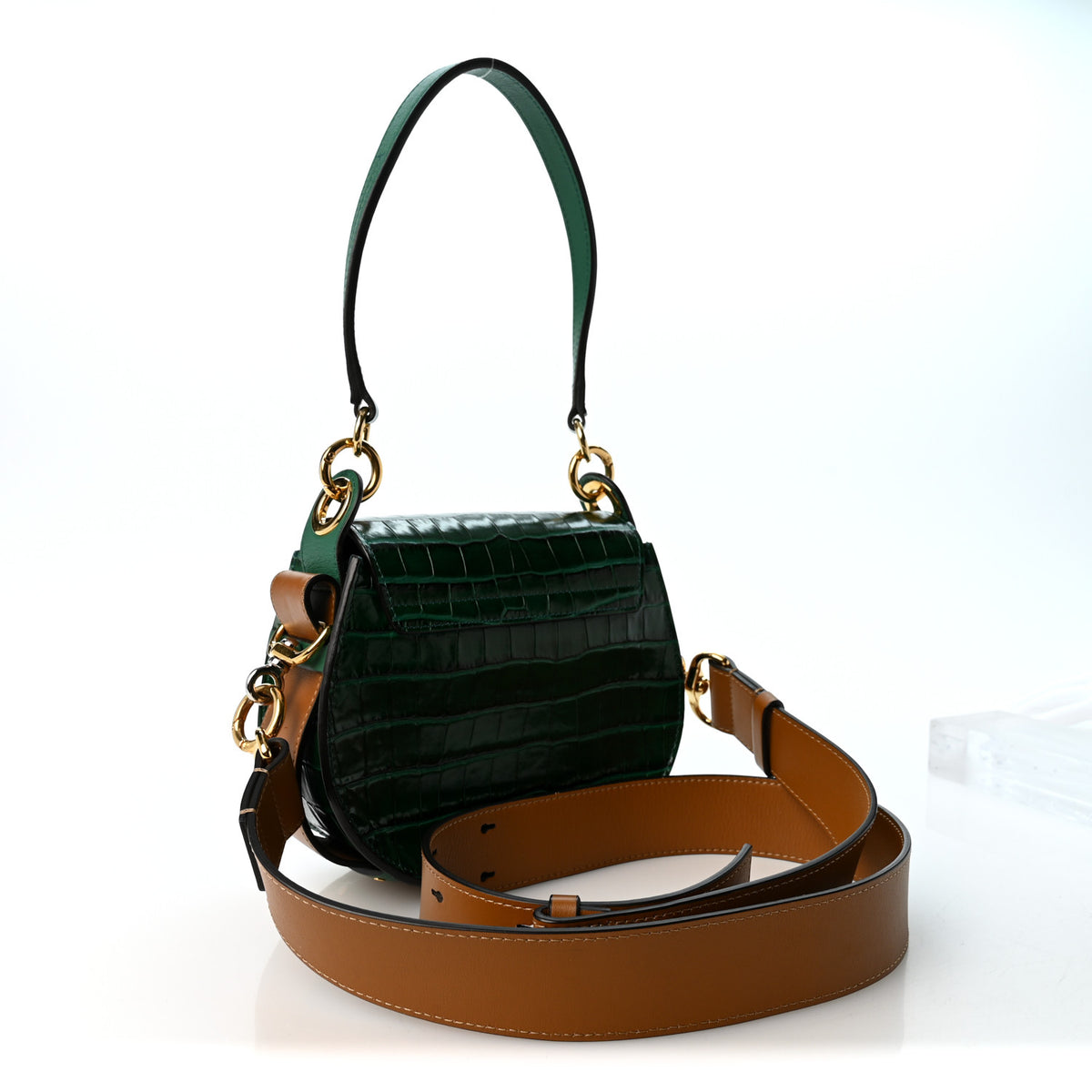 Chloe Calfskin Crocodile Embossed Small Tess Bag Woodsy Green 3 of 9