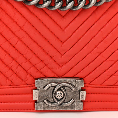 Chanel Wrinkled Lambskin Chevron Quilted Medium Boy Flap Orange 8 of 10