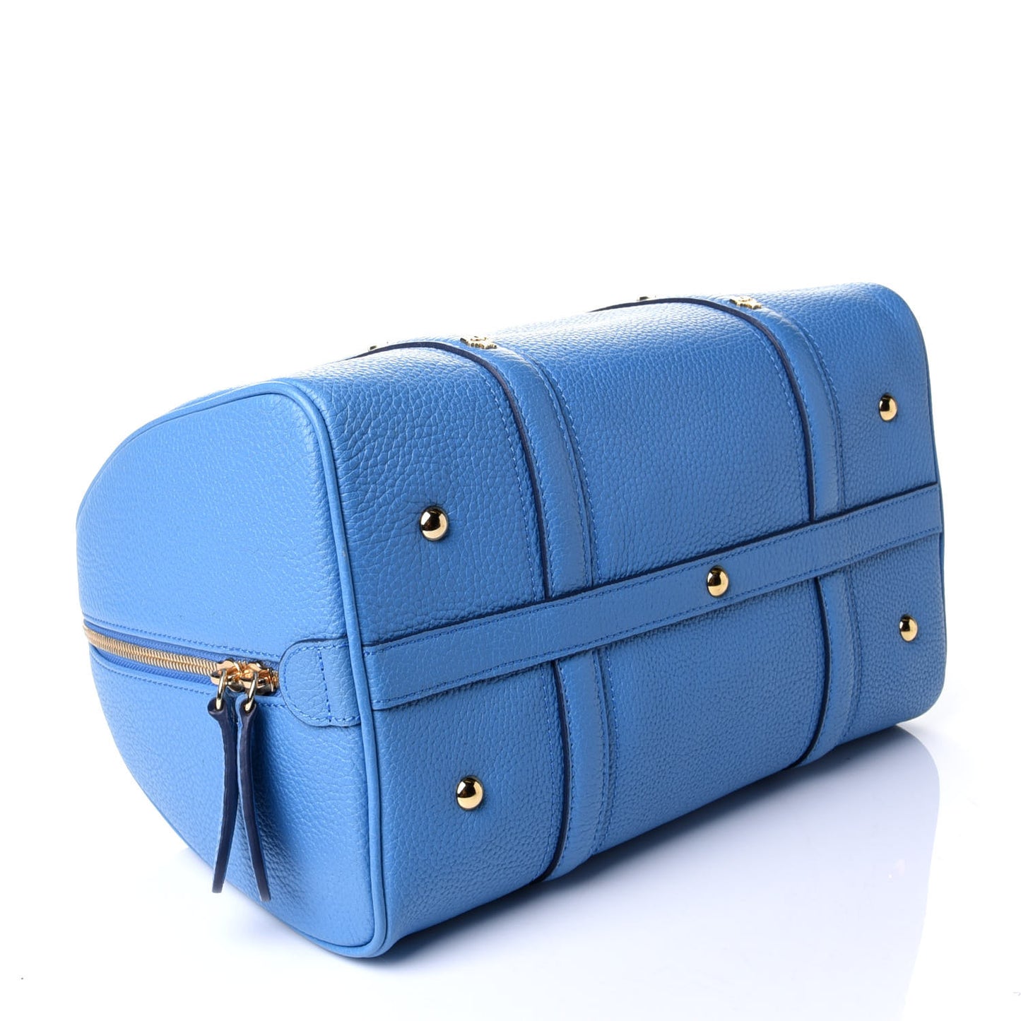 Grained Calfskin Studded Boston Bag Blue