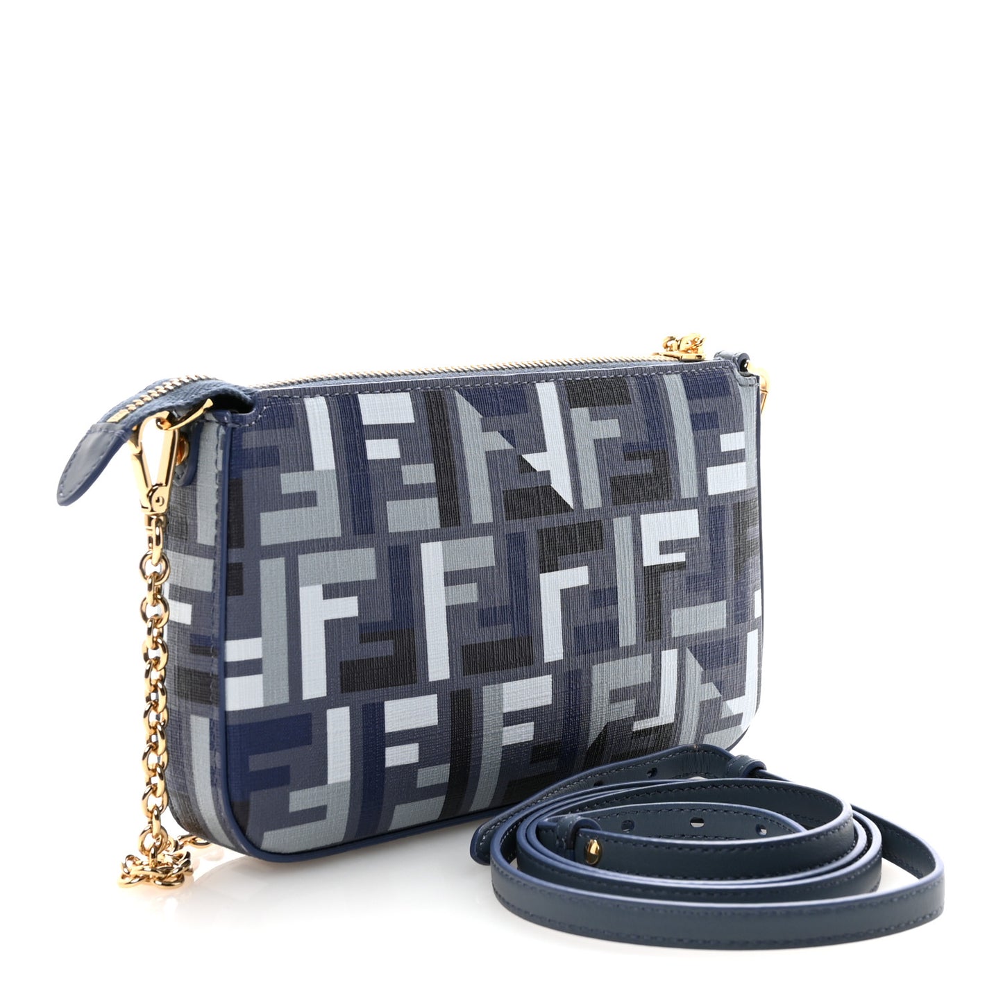 Fabric Jacquard Vitello Grace FF 1974 Baguette Pouch Blue