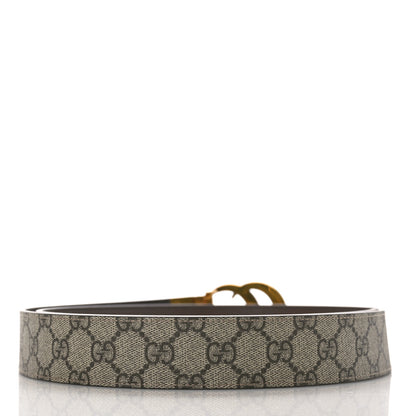 Gucci GG Supreme Monogram Plutone Calfskin Double G Reversible 37mm Belt 120 48 Beige Ebony New Acero 2 of 5