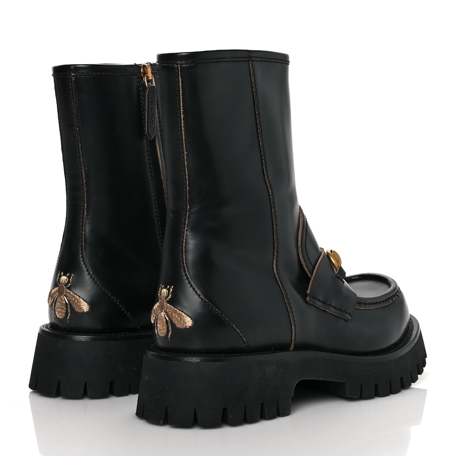Gucci Cordovan Lux Womens Harald Horsebit 25mm Platform Boots 38.5 Black 4 of 10