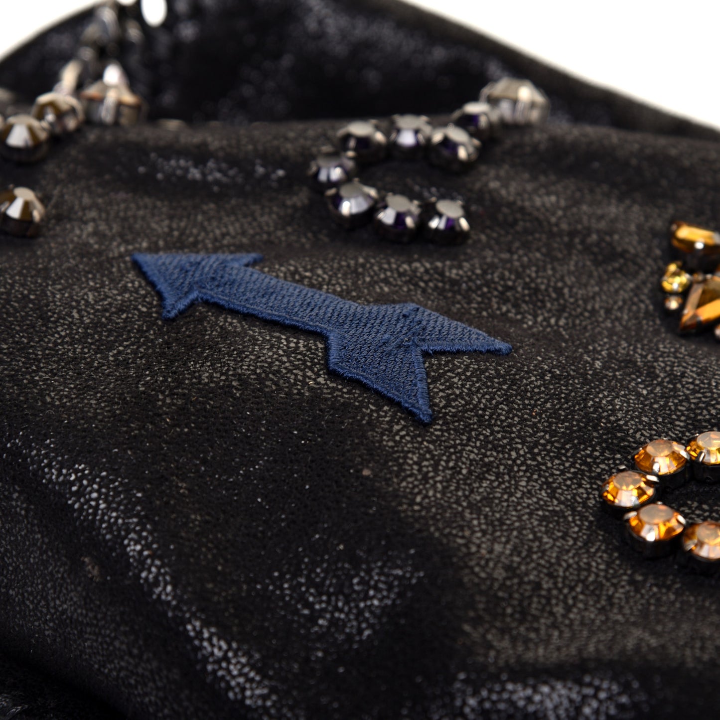 Embellished Shaggy Deer Small Falabella Fold Over Tote Black