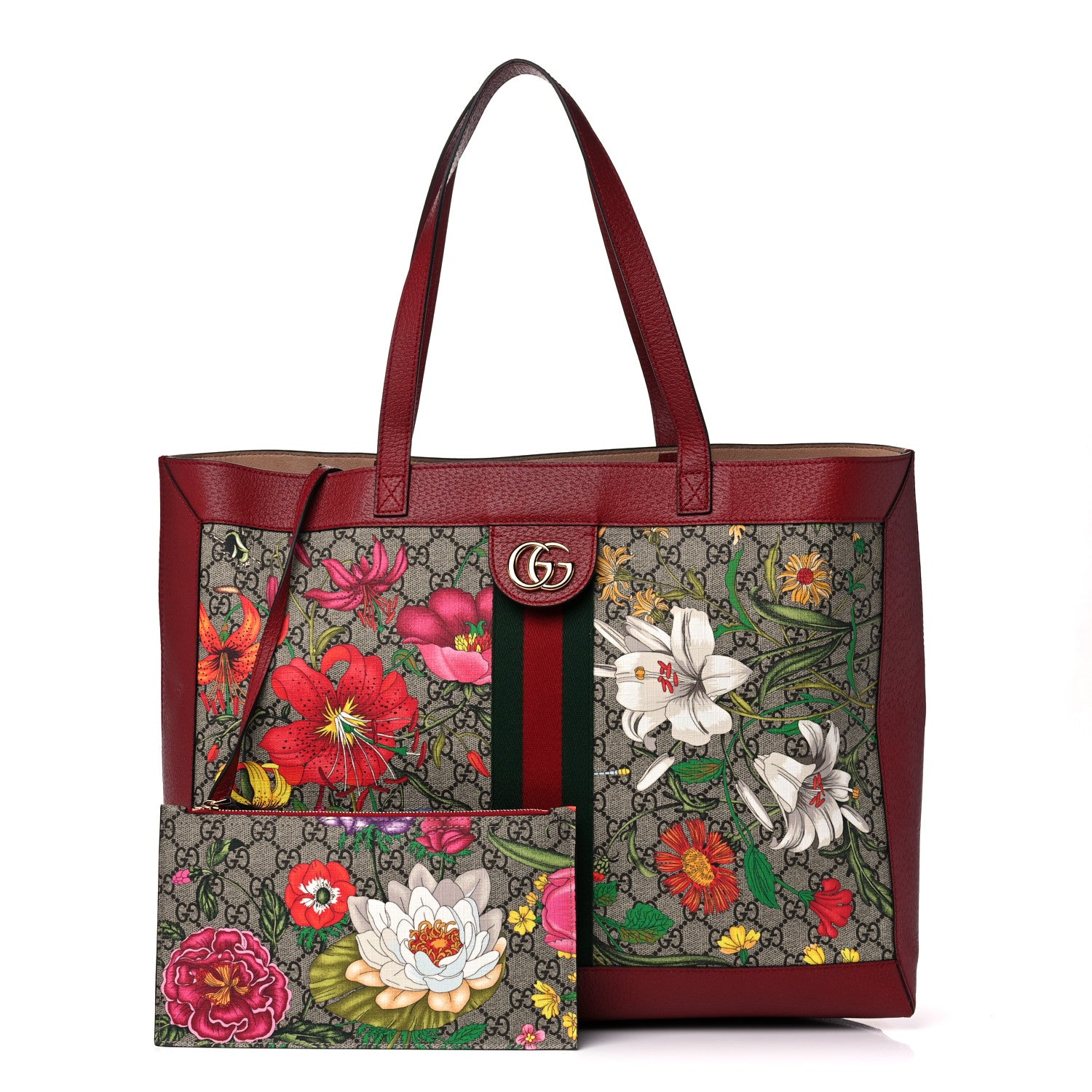 Gucci GG Supreme Monogram Flora Web Large Ophidia Tote Red 1 of 13