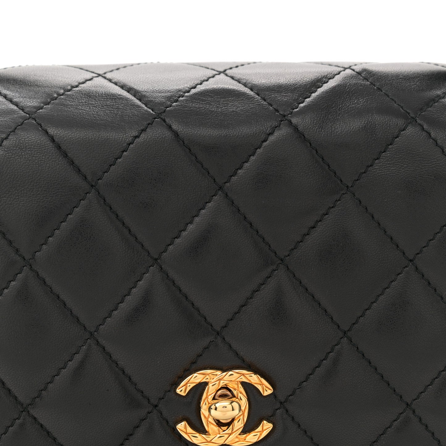 Lambskin Quilted Flap Shoulder Bag Black