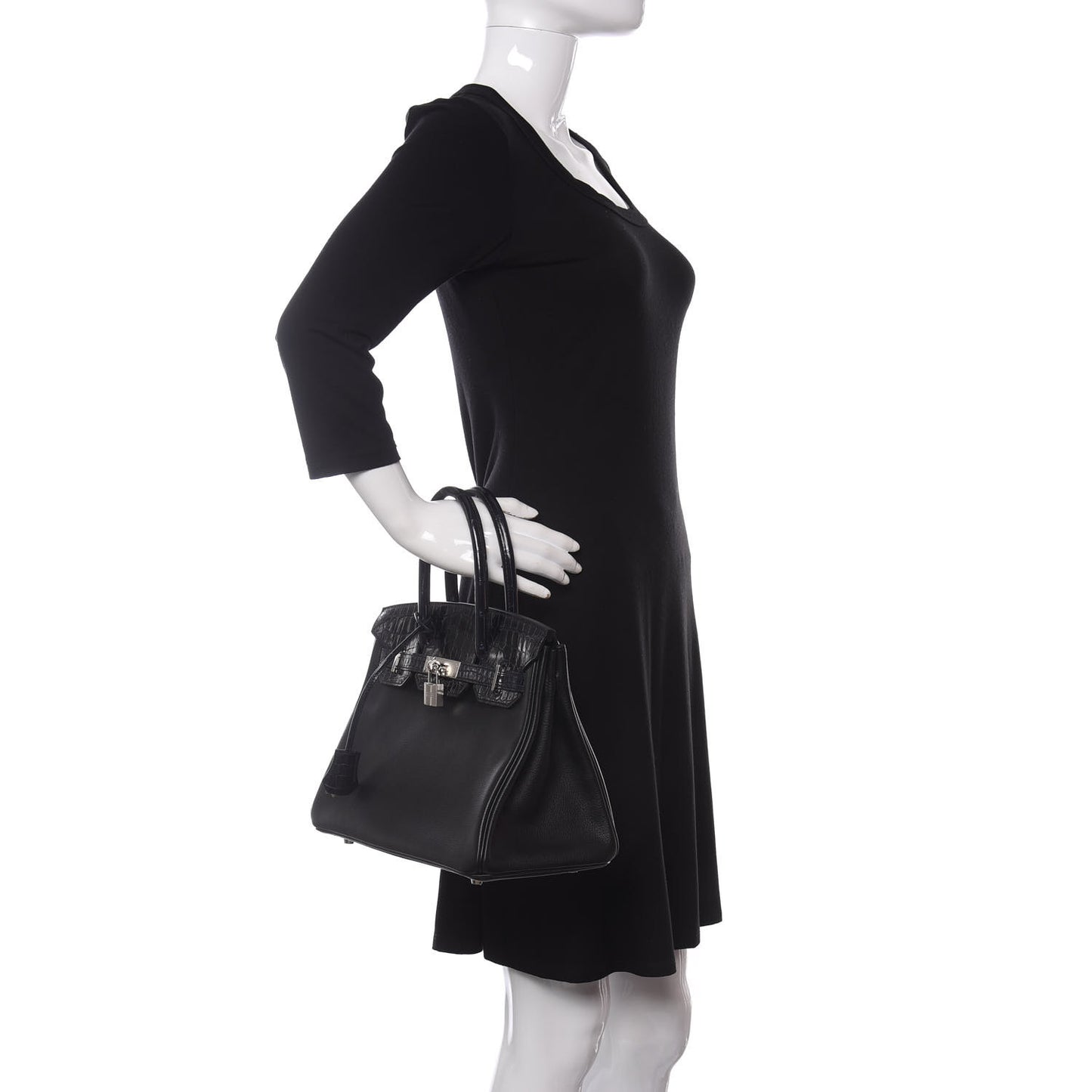 Taurillon Novillo Shiny Niloticus Crocodile Birkin Touch 30 Black Bleu Marine