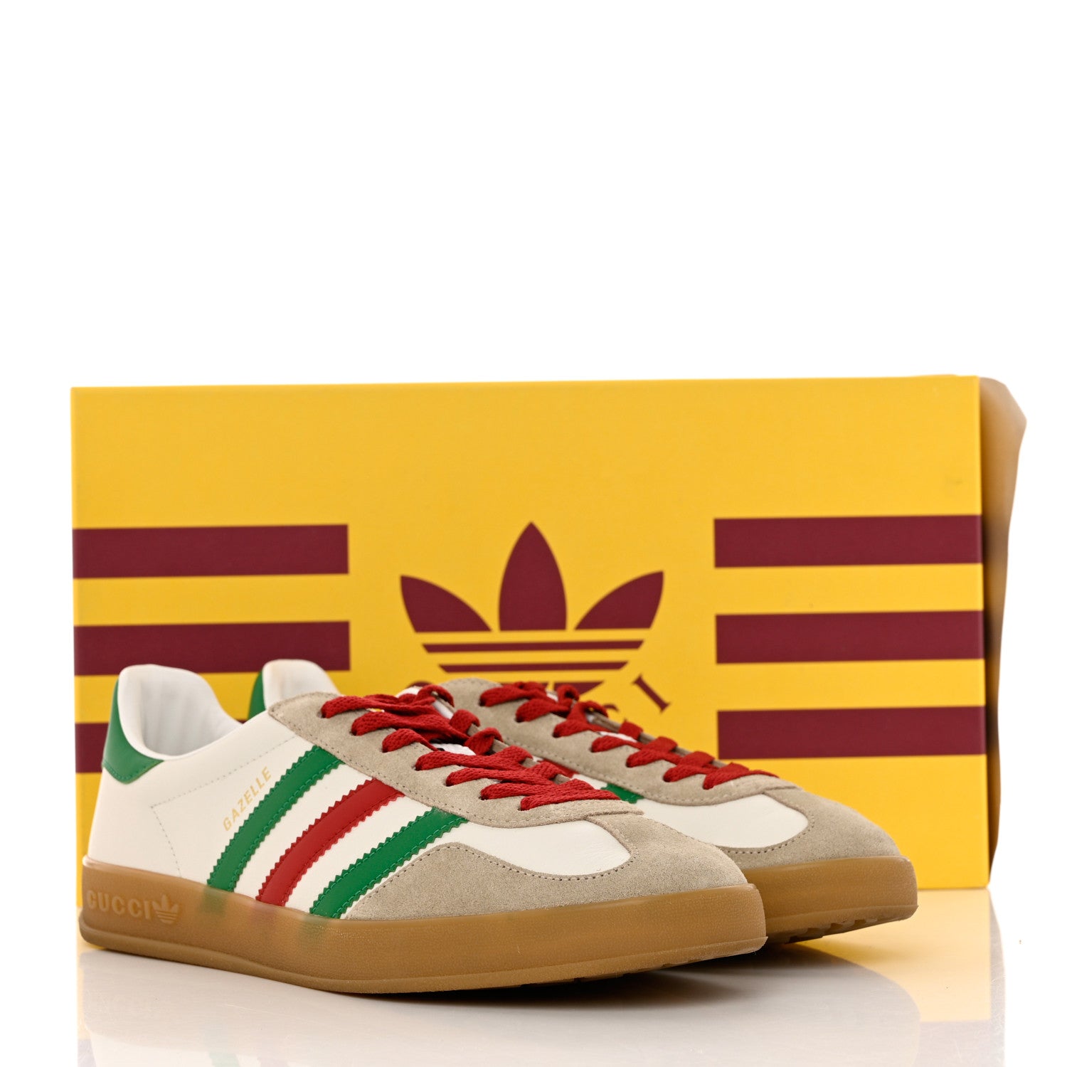 Gucci X ADIDAS Suede Madeira Demetra Mens Gazelle Sneakers 10 Oatmeal White New Shamarock Hibiscus Red 10 of 10