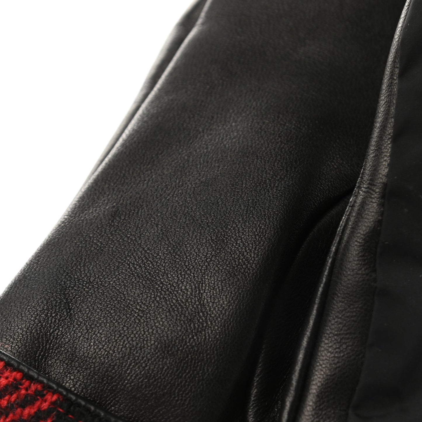 Wool Plaid Lambskin CC Gloves M Red Black