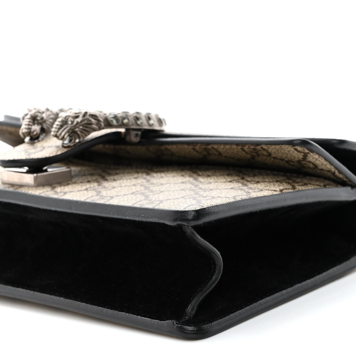 GG Supreme Monogram Suede Crystal Small Dionysus Shoulder Bag Beige Ebony Black