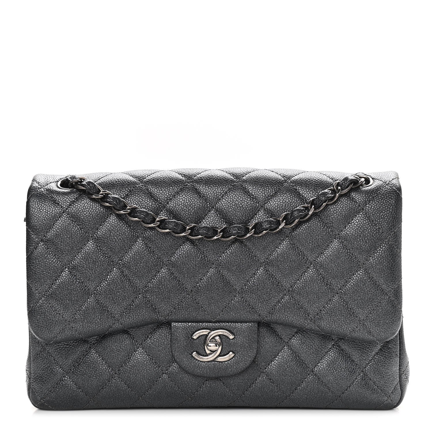 Chanel Metallic Caviar Quilted Jumbo Double Flap Dark Grey 1 of 16