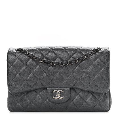 Chanel Metallic Caviar Quilted Jumbo Double Flap Dark Grey 1 of 16