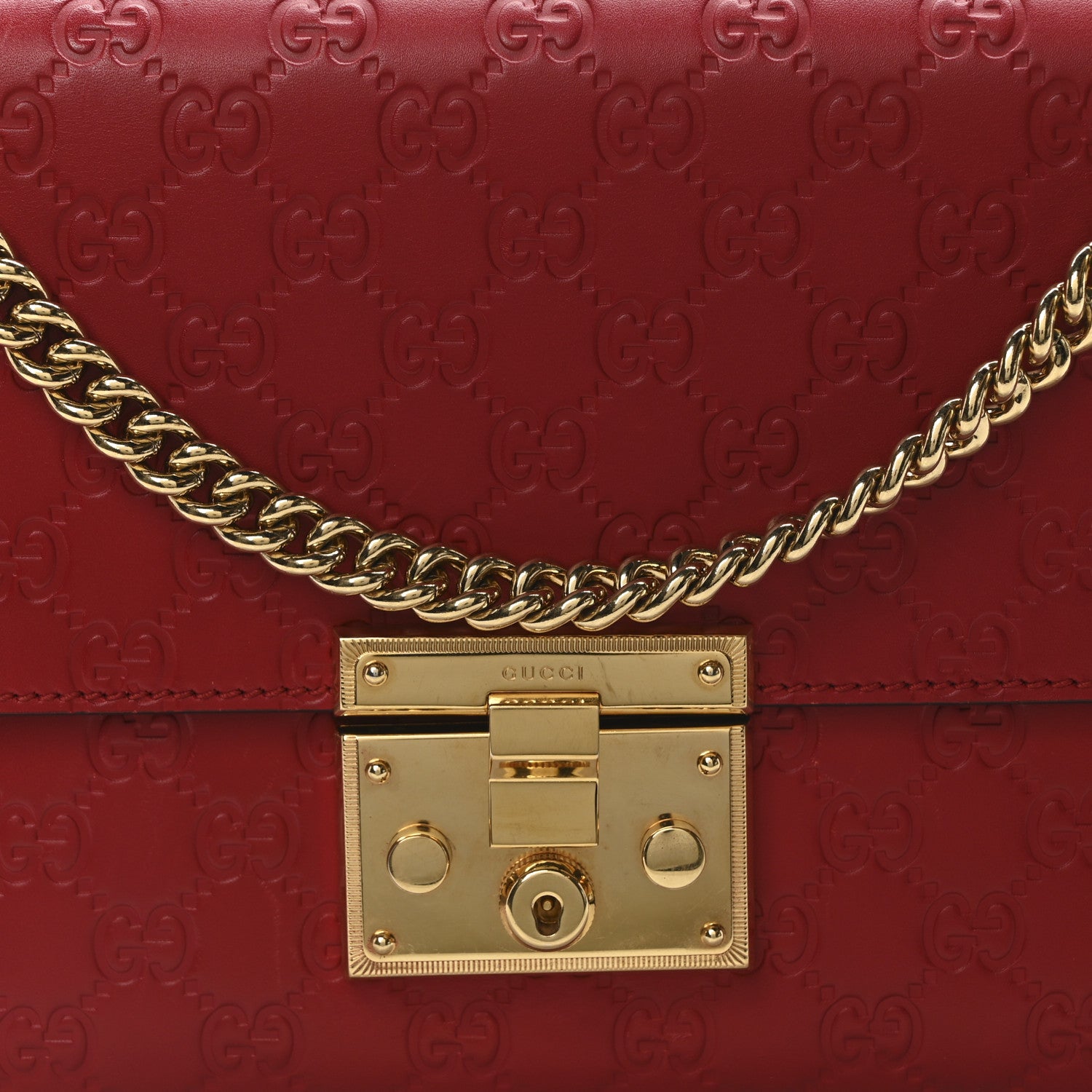 Gucci Guccissima Medium Padlock Shoulder Bag Hibiscus Red 8 of 10