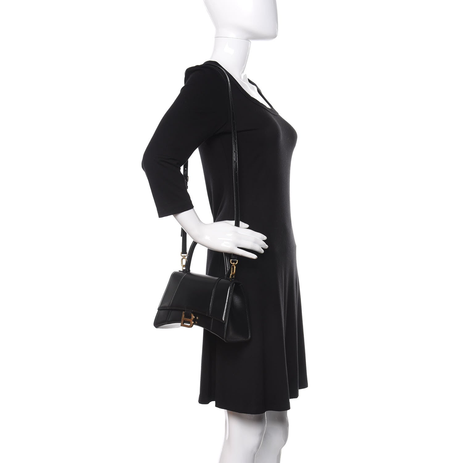 Balenciaga Shiny Box Calfskin Small Hourglass Top Handle Bag Black 2 of 9