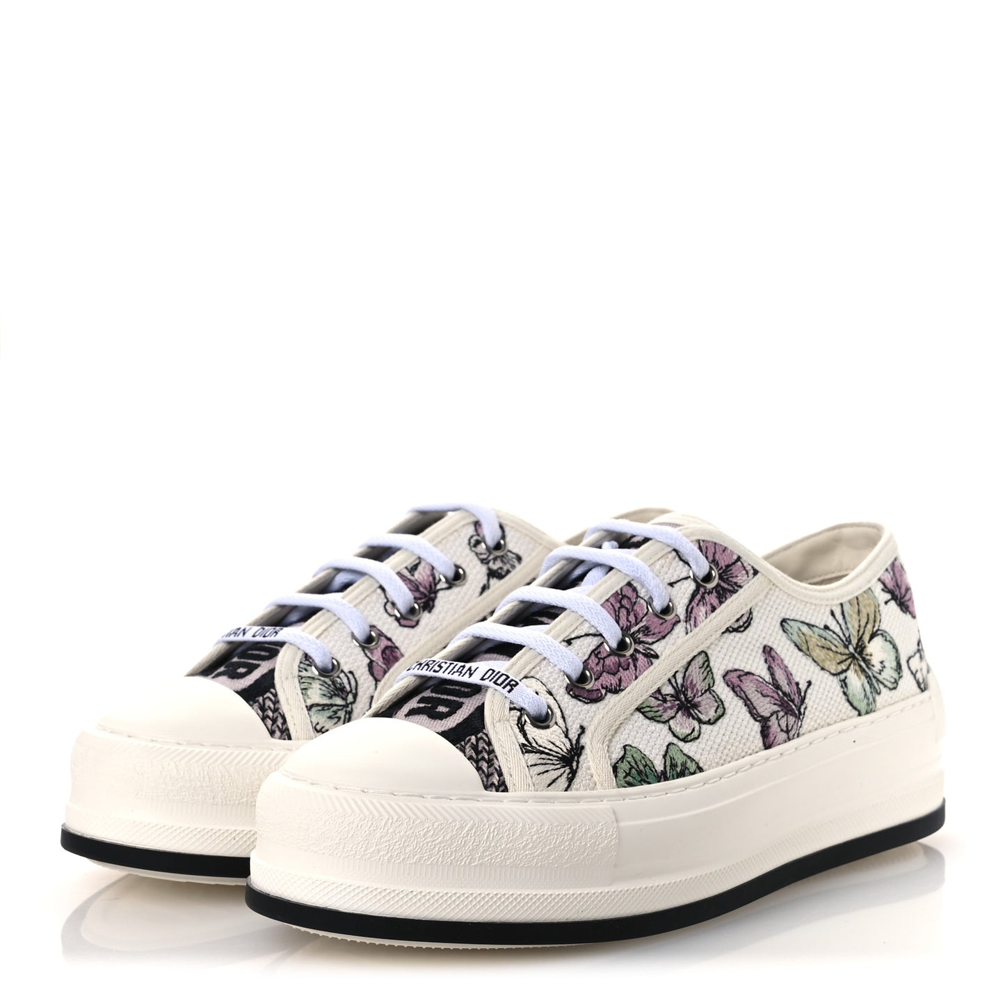 Canvas Jardin Botanique Embroidered Womens Walk'N'Dior Low Top Sneakers 38.5 White Multicolor