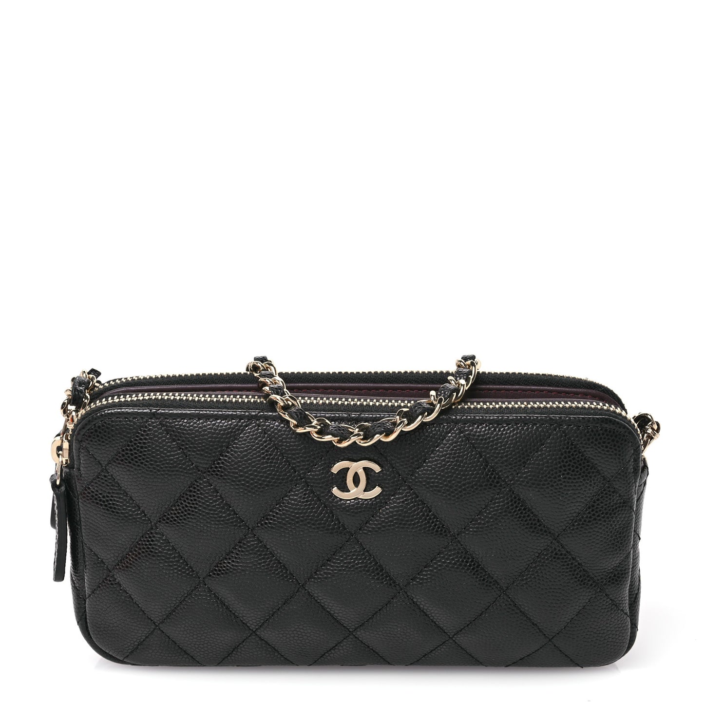 Caviar Quilted Small Clutch With Chain Black