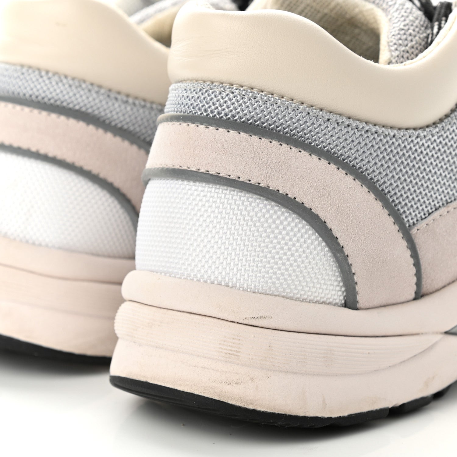 Chanel Nylon Calfskin Suede Womens CC Sneakers 37 Grey White Pink 9 of 11