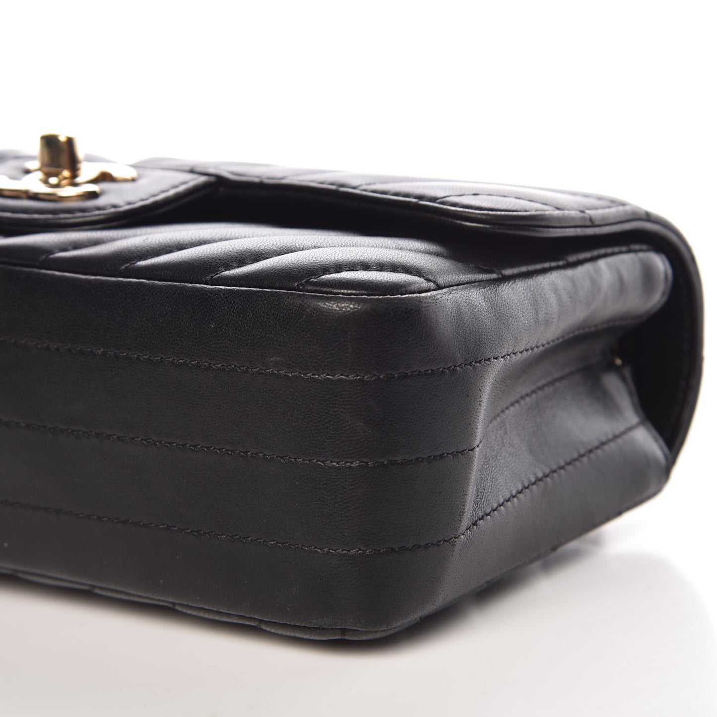 Lambskin Chevron Quilted Mini Rectangular Flap Black