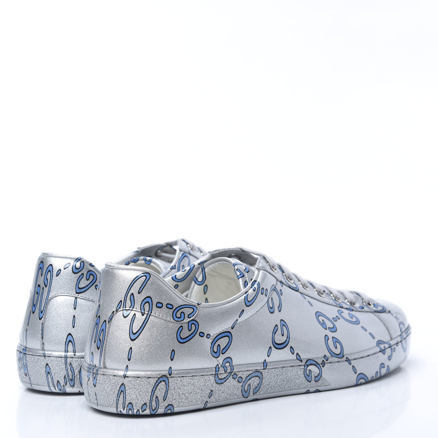 Miro Rubber Wax GucciGhost Print Mens New Ace Sneakers 8.5 Silver