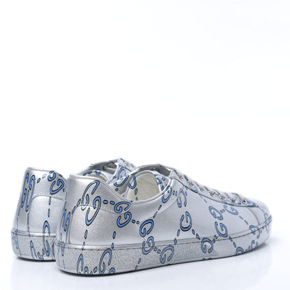 Gucci Miro Rubber Wax GucciGhost Print Mens New Ace Sneakers 8.5 Silver 4 of 9