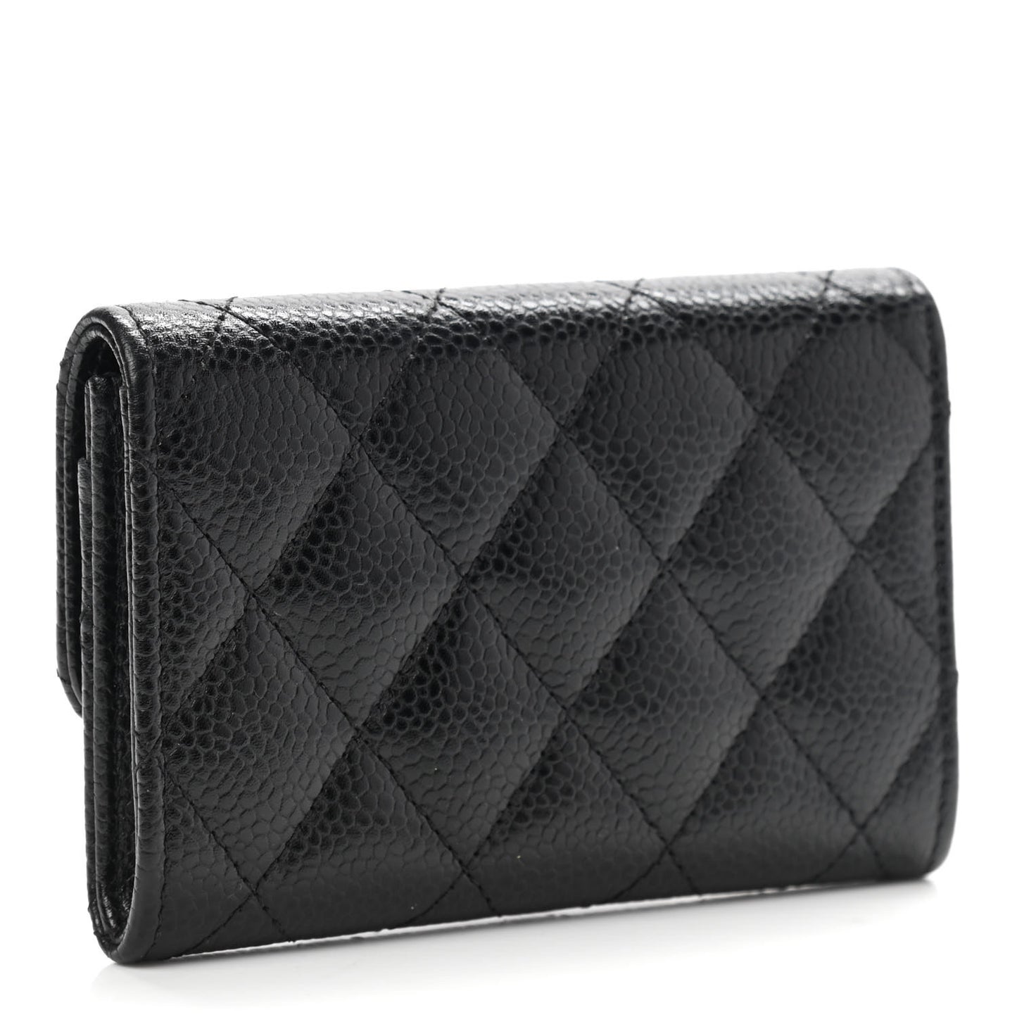 Caviar Quilted Flap Card Holder Black