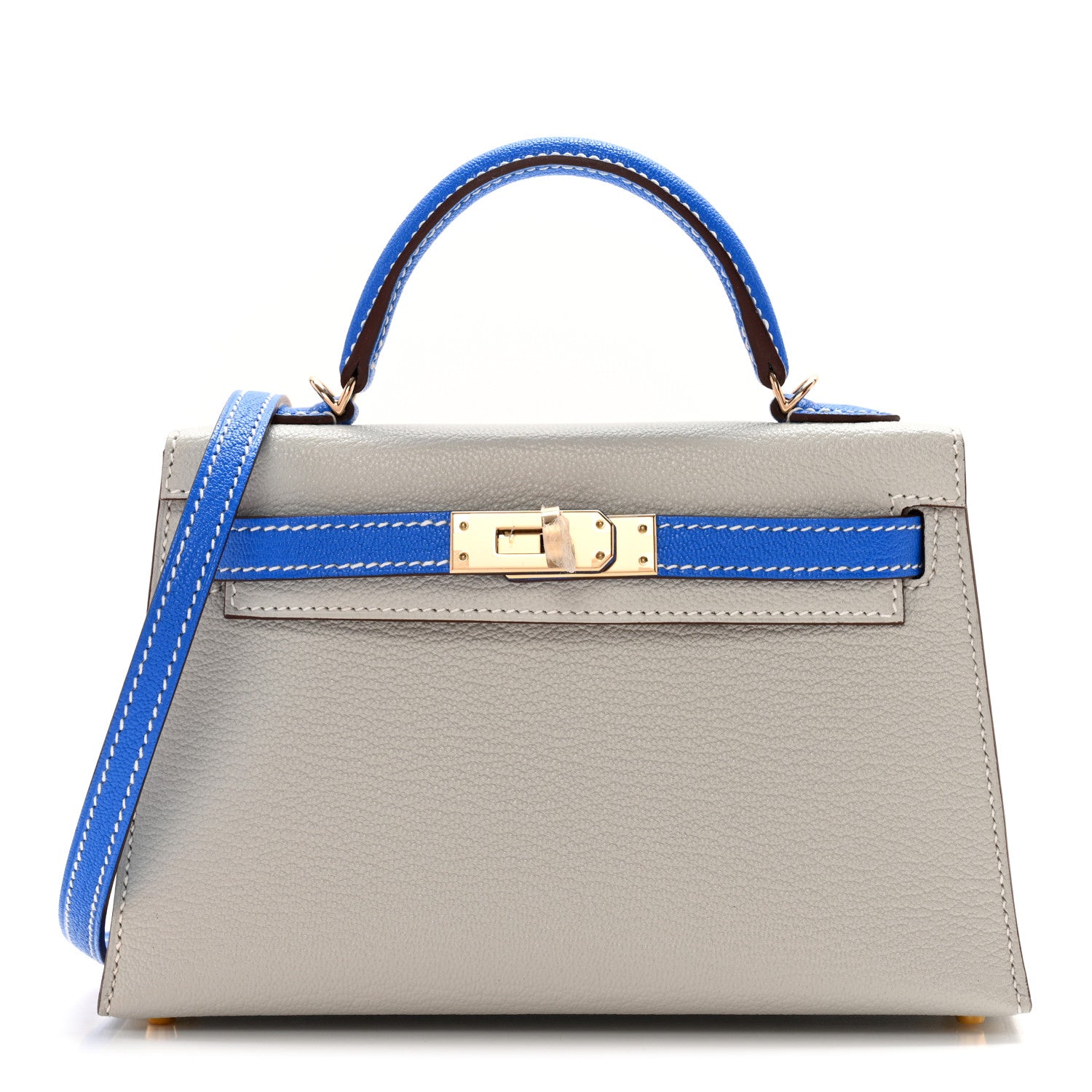 Hermes Chevre Mysore Horseshoe Mini Kelly Sellier 20 Gris Perle Bleu Hydra 1 of 12