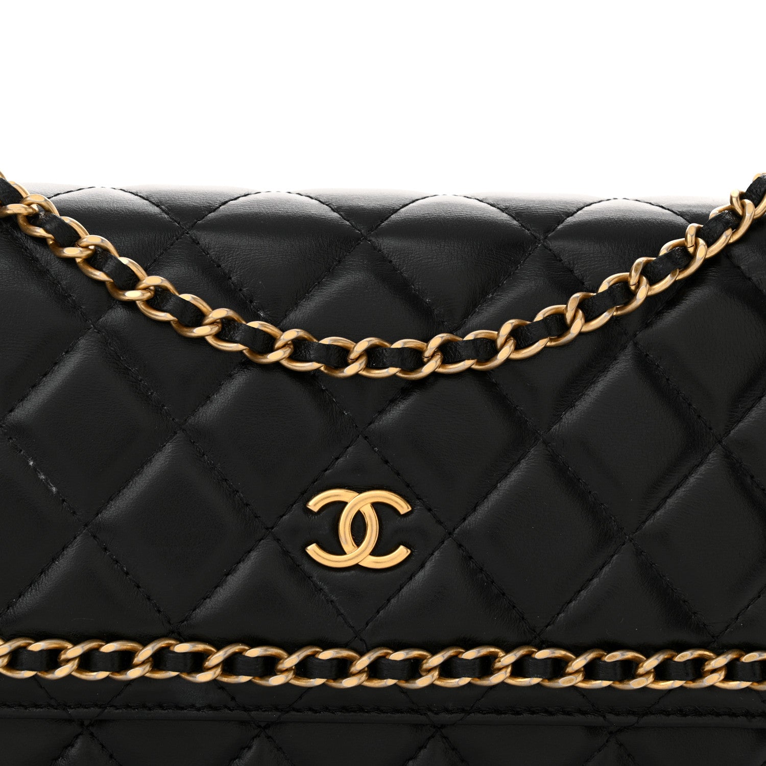 Chanel Lambskin Quilted Chain Around Wallet On Chain WOC Black 9 of 14