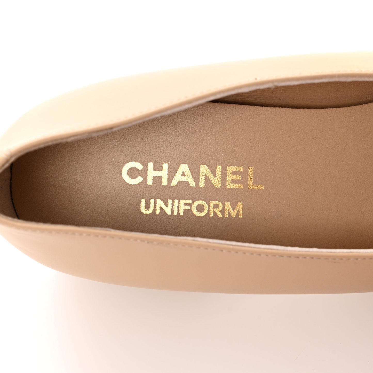 Lambskin Cap Toe CC Uniform Ballerina Flats 38 Beige Black