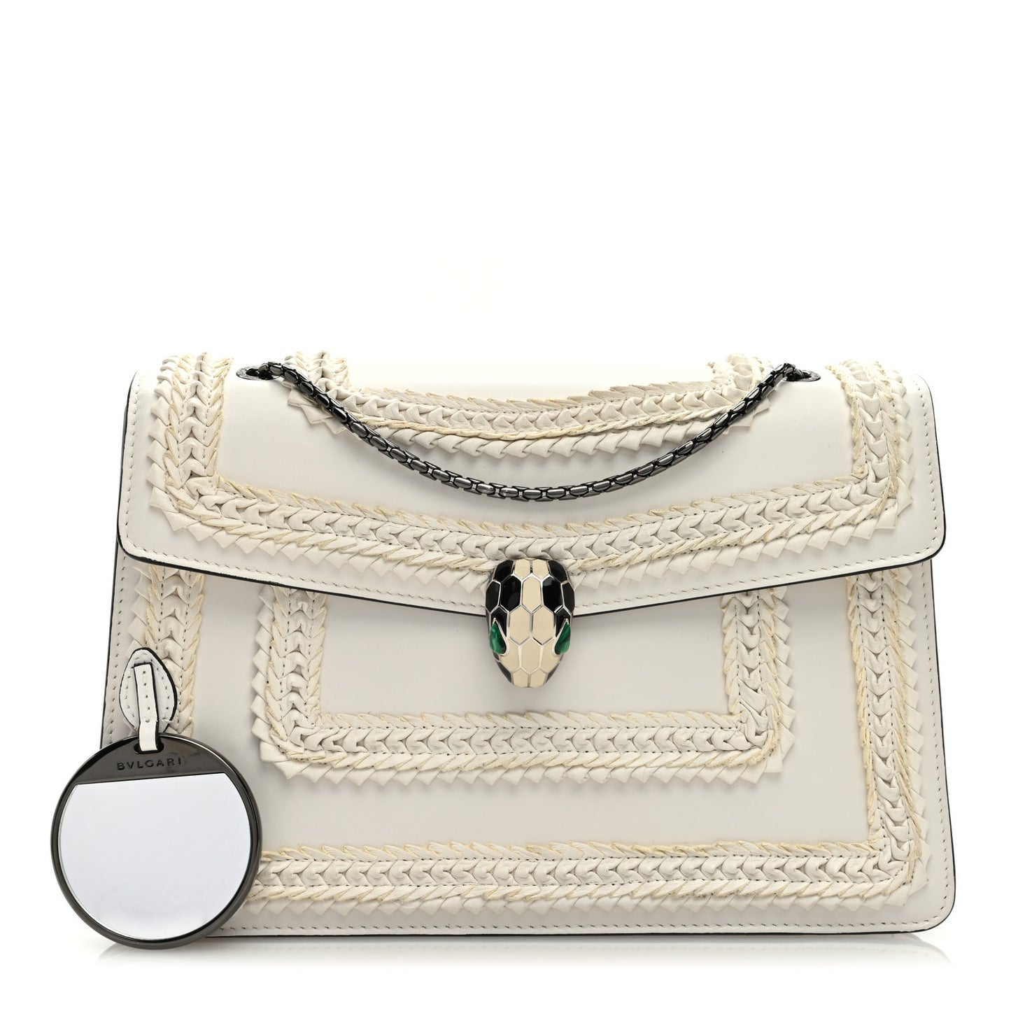 Calfskin Plisse Serpenti Forever Shoulder Bag White