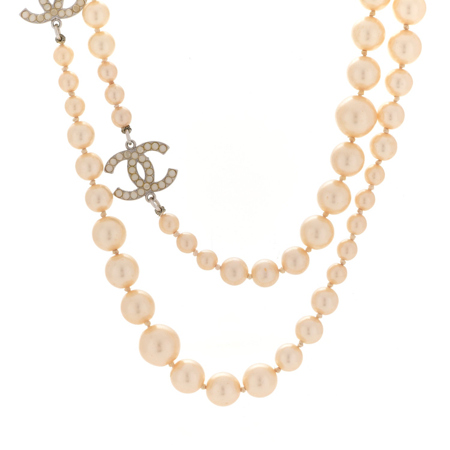 Chanel Graduated Pearl CC Long Necklace Silver 1 of 5
