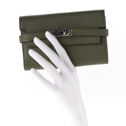 Hermes Chevre Mysore Medium Kelly Wallet Vert Veronese 2 of 16